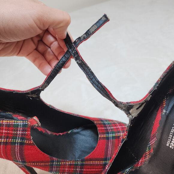 Vintage Y2k Plaid Platform Mary Jane Heels 6 Red 6.5 Inch Heel Height Pleasers - Picture 10 of 10